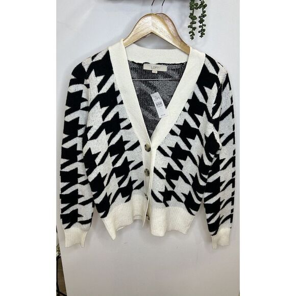 LOFT Sweaters - NEW Loft‎ Cardigan Womens  Black White Striped Button Up Slub Cotton